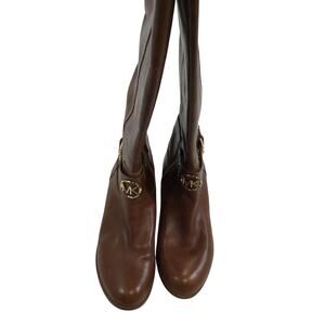 Michael Kors Women Brown Leather Almond Toe Knee High Boots Side Zip US 7M